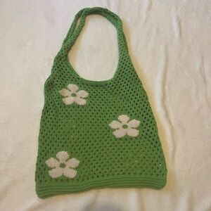 Green Floral crochet Tote Bag